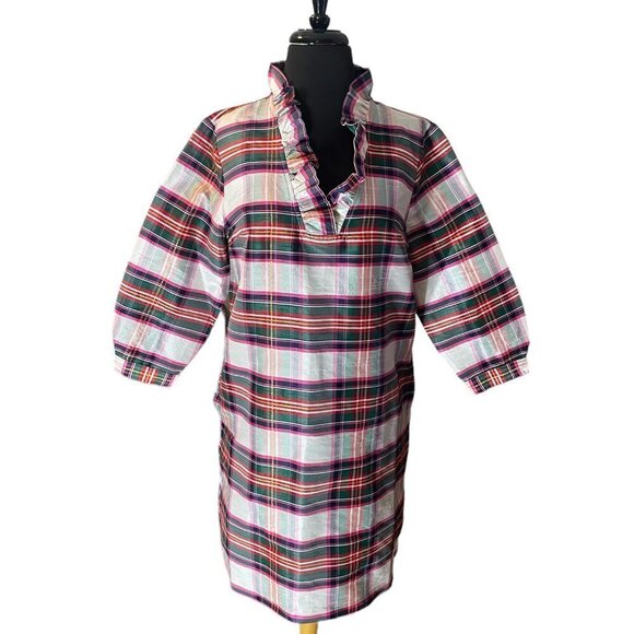 Crown & Ivy Plaid Dress Ruffle Neck, Size Medium - Picture 1 of 6